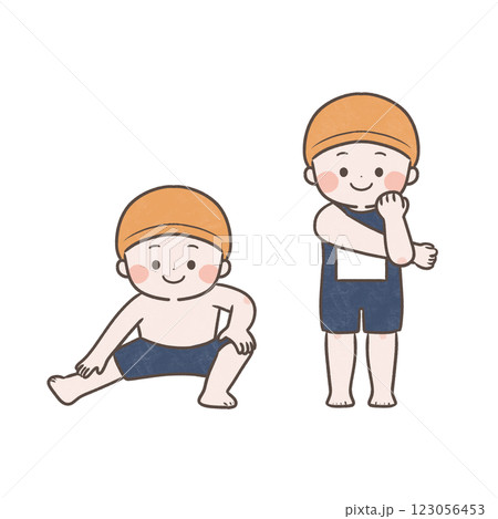 水泳で準備運動をする子供たち 123056453