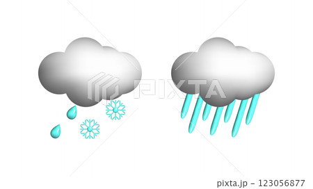 Weather 3d icons realistic isolated vector set. Light snow. sleet heavy downpours. Design weather app web site game logo banner. Meteorology concept. 123056877