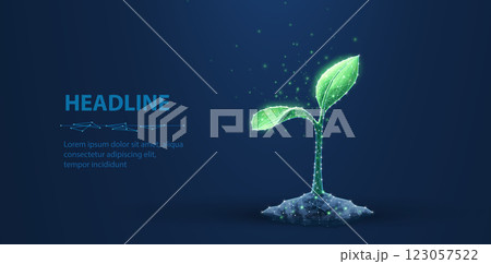 3D Plant on blue background. Sprout Growth, Future Technology, Grow Bio. 3D Plant on blue background. Sprout Growth, Future Technology, Grow Bio. 123057522