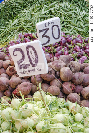 インド_野菜や果物を売る露天商の風景 インド_野菜や果物を売る露天商の風景 123057752