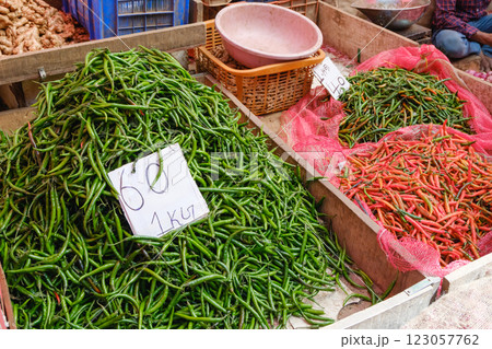 インド_野菜や果物を売る露天商の風景 インド_野菜や果物を売る露天商の風景 123057762