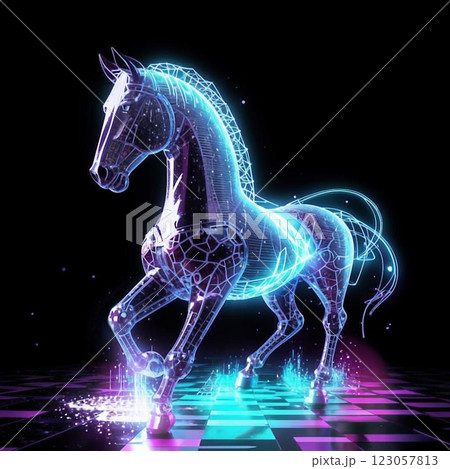 Crystal horse on a black background. One horse close-up in all its beauty. 123057813