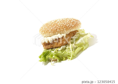 タルタルフィッシュバーガーを白背景で撮影 123058415