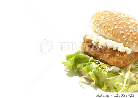 タルタルフィッシュバーガーを白背景で撮影 タルタルフィッシュバーガーを白背景で撮影 123058422