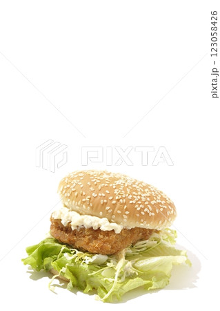 タルタルフィッシュバーガーを白背景で撮影 123058426