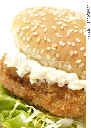 タルタルフィッシュバーガーを白背景で撮影 タルタルフィッシュバーガーを白背景で撮影 123058452