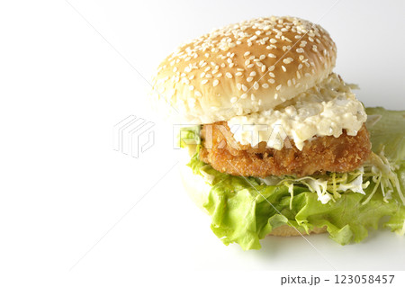 タルタルフィッシュバーガーを白背景で撮影 123058457