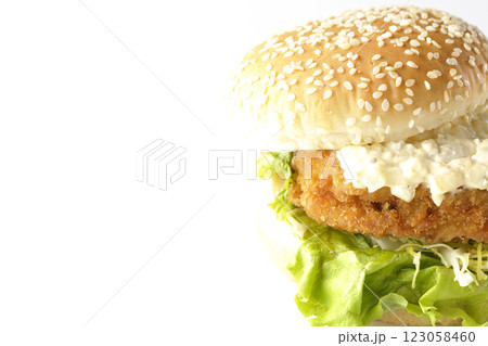 タルタルフィッシュバーガーを白背景で撮影 タルタルフィッシュバーガーを白背景で撮影 123058460