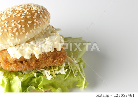 タルタルフィッシュバーガーを白背景で撮影 123058461