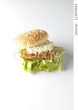 タルタルフィッシュバーガーを白背景で撮影 タルタルフィッシュバーガーを白背景で撮影 123058462