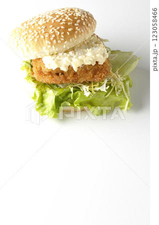 タルタルフィッシュバーガーを白背景で撮影 123058466
