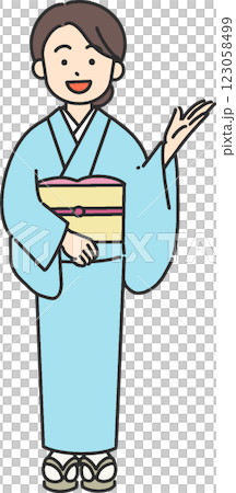 身穿和服的年輕女子在進行導遊的插圖 123058499