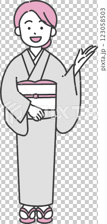 身穿和服的年輕女子在進行導遊的插圖 123058503