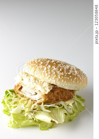 タルタルフィッシュバーガーを白背景で撮影（中身見せ） 123058648