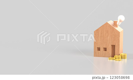 The House wood and coins for property or Building concept 3d Rendering 123058698