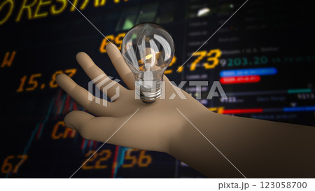 The Light bulb in hand for idea concept 3d Rendering. 123058700