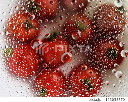 水滴越しのプチトマト 水滴越しのプチトマト 123058770