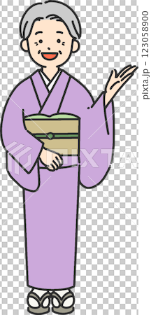 一位身穿和服的老年婦女指路的插圖 一位身穿和服的老年婦女指路的插圖 123058900