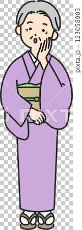 一位身穿和服的老年婦女正在思考某件事的插圖 123058903
