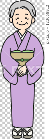 身著和服的微笑老年婦女的插圖 123058912