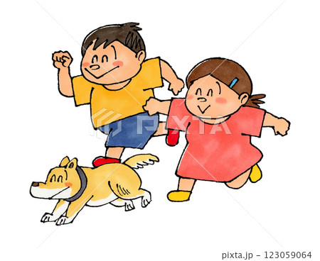 走る子供と犬 走る子供と犬 123059064