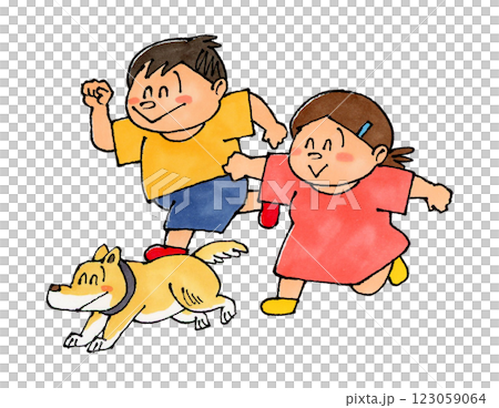 走る子供と犬 走る子供と犬 123059064