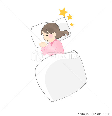布団で眠っている女性のイラスト 123059084
