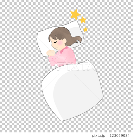 布団で眠っている女性のイラスト 123059084