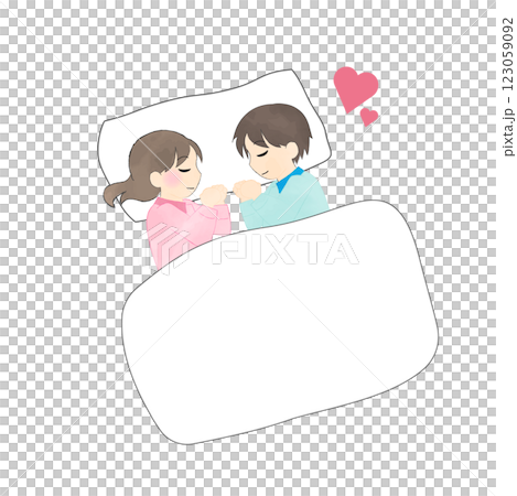 Illustration of a man and woman sleeping on a futon 123059092