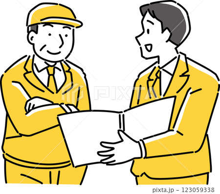 作業員にマニュアルを見せる営業マン 作業員にマニュアルを見せる営業マン 123059338