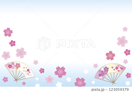 春爛漫の桜と扇の和風フレーム 123059379