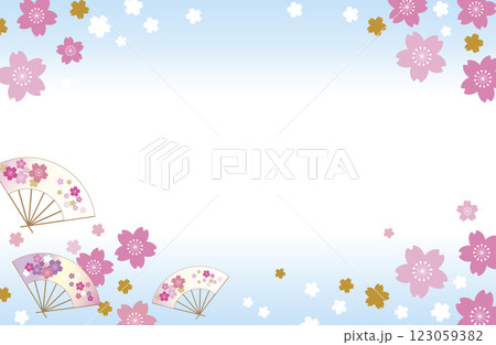 春爛漫の桜と扇の和風フレーム 123059382