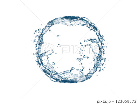白い背景にカーブした抽象的な波と水しぶきの3dイラスト 123059572