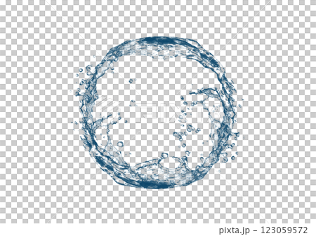 白い背景にカーブした抽象的な波と水しぶきの3dイラスト 123059572