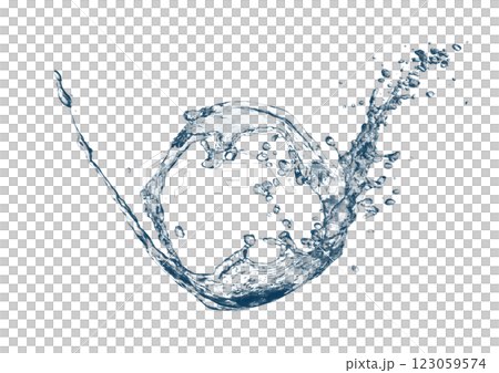 白い背景にカーブした抽象的な波と水しぶきの3dイラスト 123059574