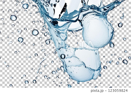 A Numerous water droplets are scattered background liquid splash.  on transparency background PNG 123059824
