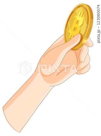 Hand Holding a Bitcoin Coin 123060074