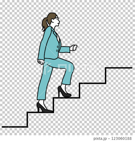 A woman in a suit climbing the stairs A woman in a suit climbing the stairs 123060188