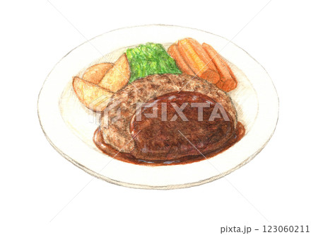 ハンバーグ　手描き　水彩 123060211