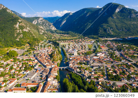 Tarascon-sur-Ariege in valley of Pyrenees Tarascon-sur-Ariege in valley of Pyrenees 123060349