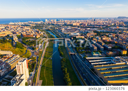 Aerial view of Barcelona and Sant Adria de Besos, Catalonia, Spain 123060376