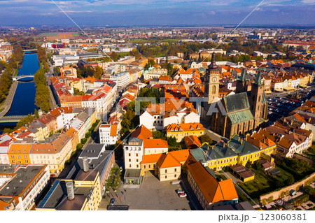Hradec Kralove cityscape with White tower and Cathedral 123060381
