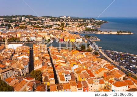 Aerial view of coastal town of Martigues in autumn day, France 123060386