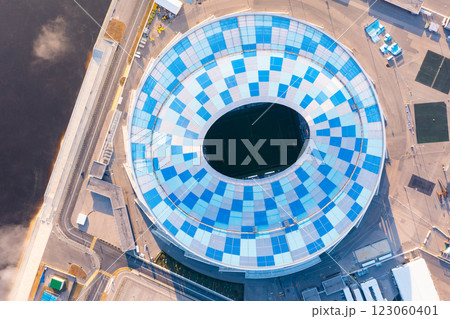 Drone view of the Nizhny Novgorod football stadium in the city of the same name Drone view of the Nizhny Novgorod football stadium in the city of the same name 123060401