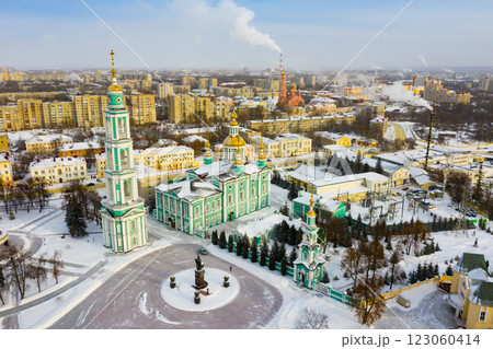 Aerial view of the Spaso-Preobrazhensky Cathedral and residential buildings in Tambov Aerial view of the Spaso-Preobrazhensky Cathedral and residential buildings in Tambov 123060414