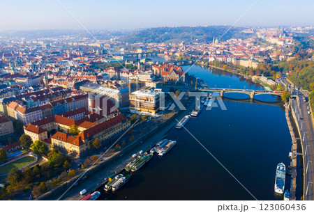Aerial view of the Vltava river and the capital Prague Aerial view of the Vltava river and the capital Prague 123060436