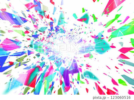 白い背景に散らばった割れたカラフルなガラスの破片の3dイラスト 123060516