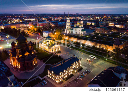 Night aerial view of Tula overlooking Kremlin and Assumption Cathedral 123061137