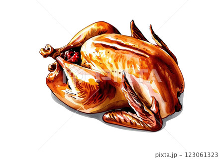 PNG An isolated Roast chicken food illustration watercolor 123061323