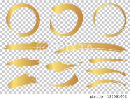 A set of brush-drawn circular frames and stroke elements 123061408